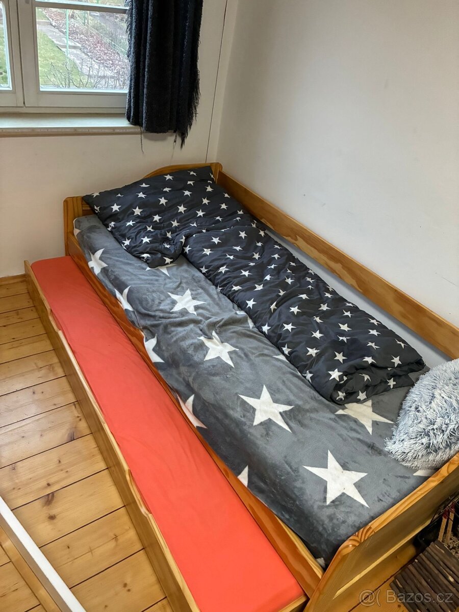 Postel - Dřevěné jednolůžko s přistýlkou - 3