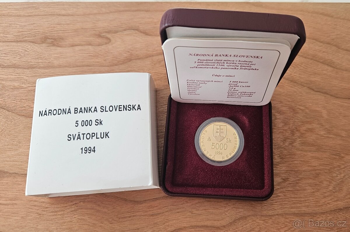 Zlatá zberateľská minca 5000sk Svätopluk 1994 - 3