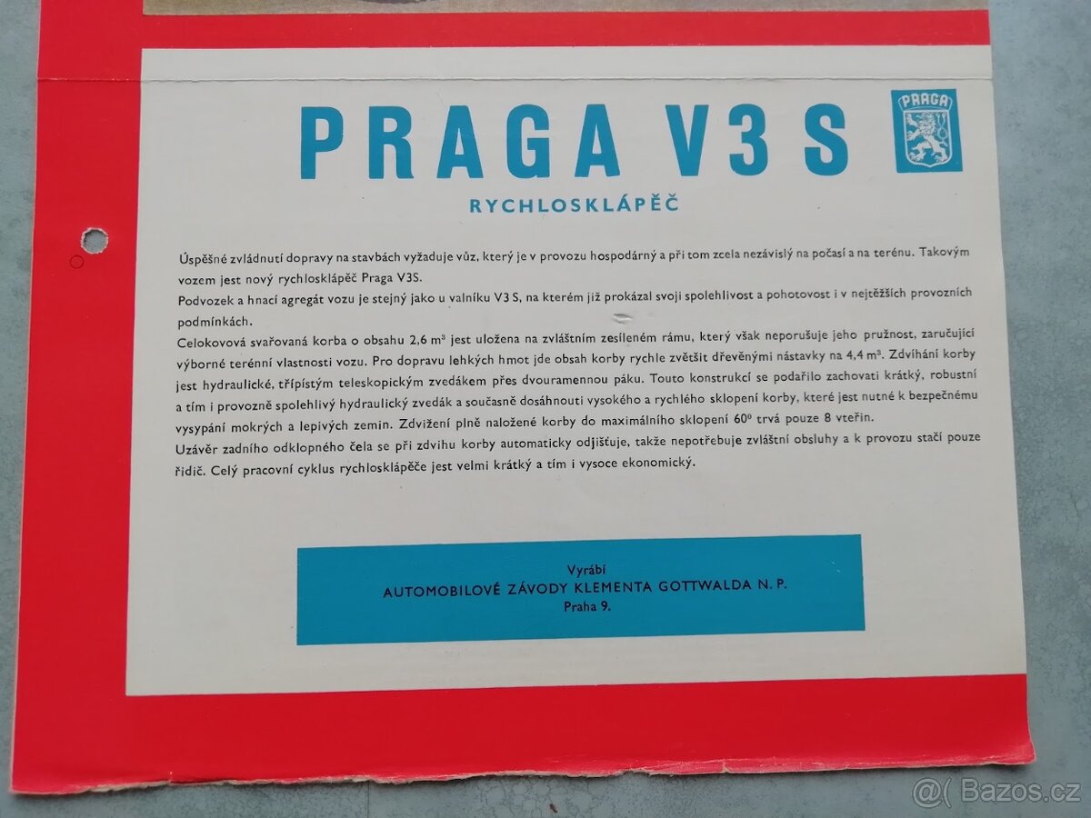Praga V3S vana - barevný prospekt- originál - doprava v ceně - 3