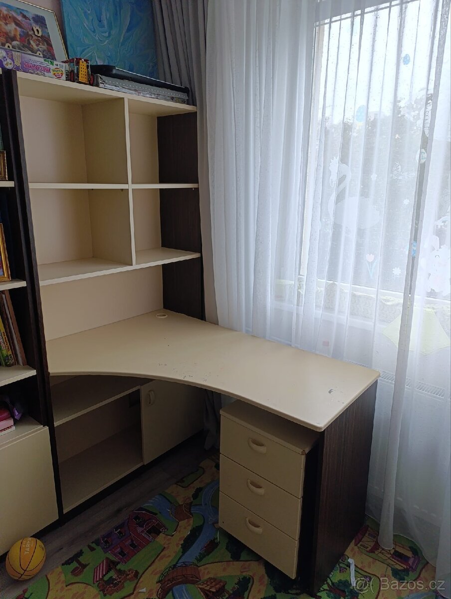 Stůl s regálem, policé, skříňka - 3