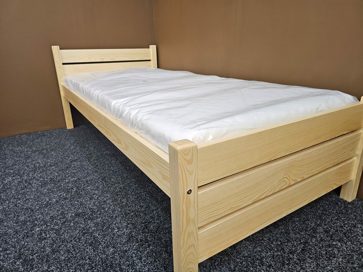 Prodám nové masiv zvýšené postele 80-90x200cm s roštem - 3