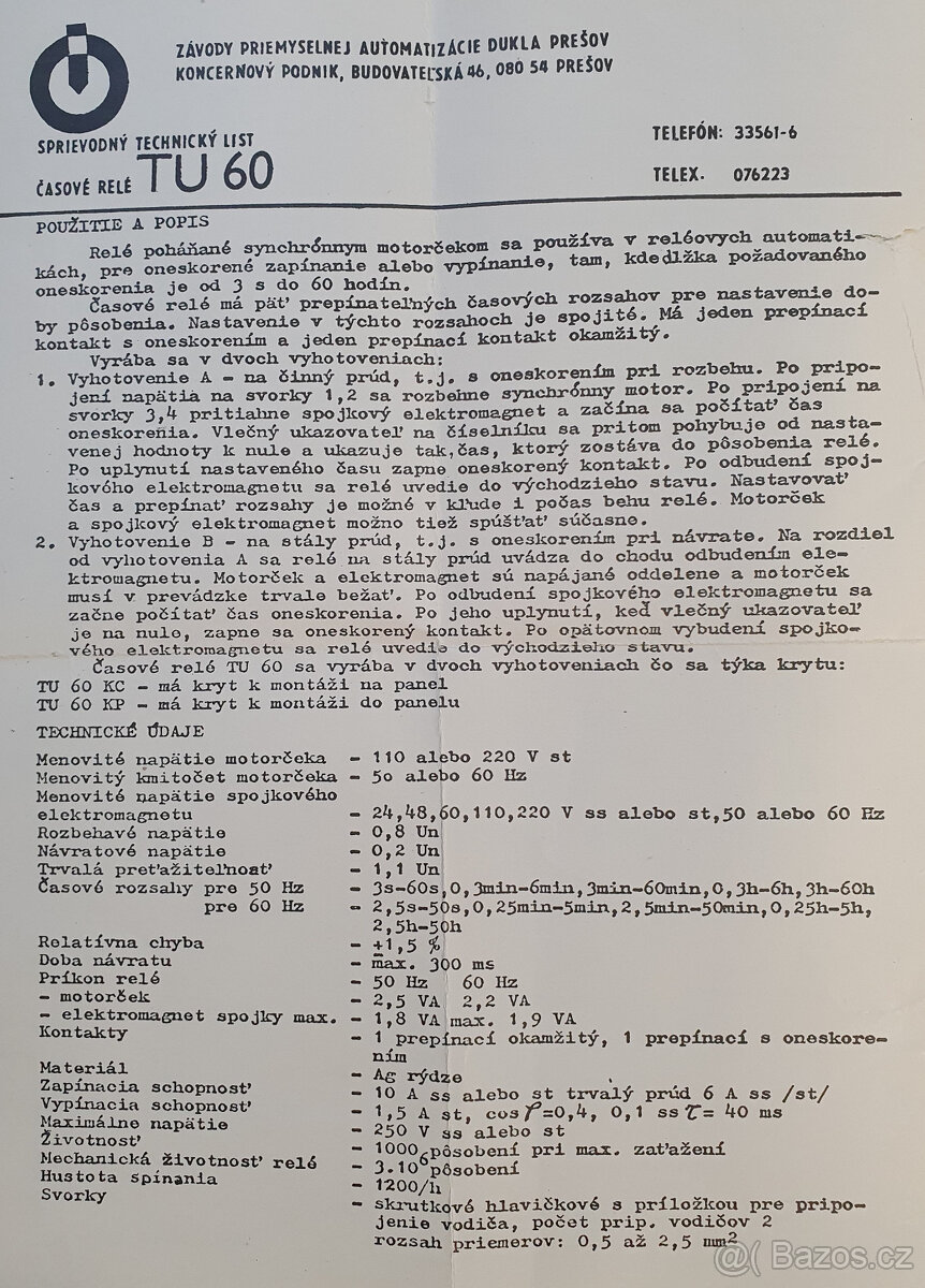 Časový spínač TU 60 220/24V - 3