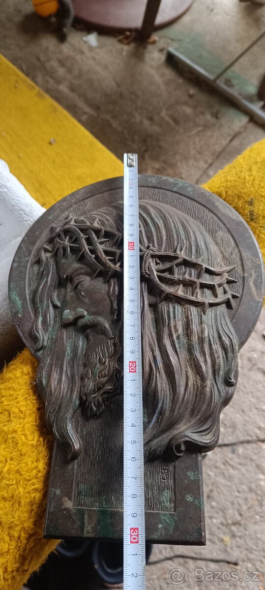 Mosazný velký starožitný reliéf kristus - 3