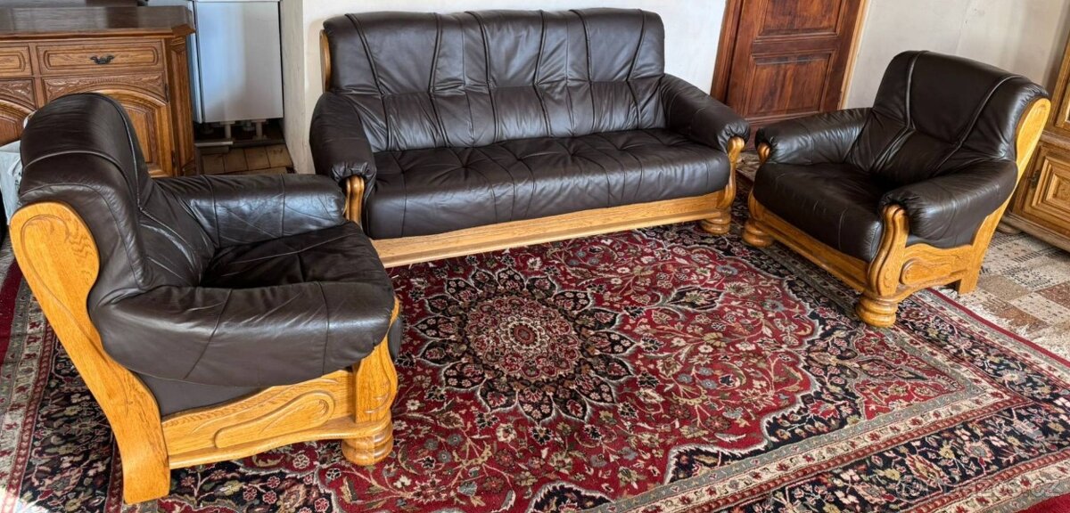 Rustikální kožená dubová souprava 3+1+1,6290 - 3