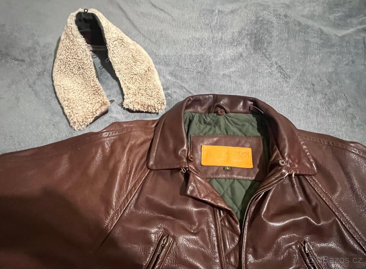 Znackova kožená bunda Timberland vintage odnímatelny limec L - 3
