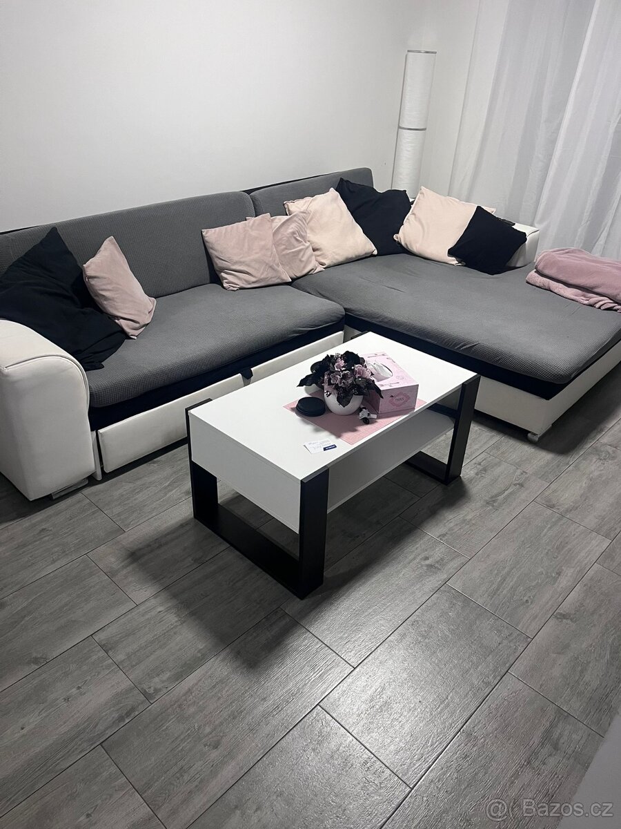 Rohová sedačka – levý roh – šedobílá kombinace, pohodlná, za - 3