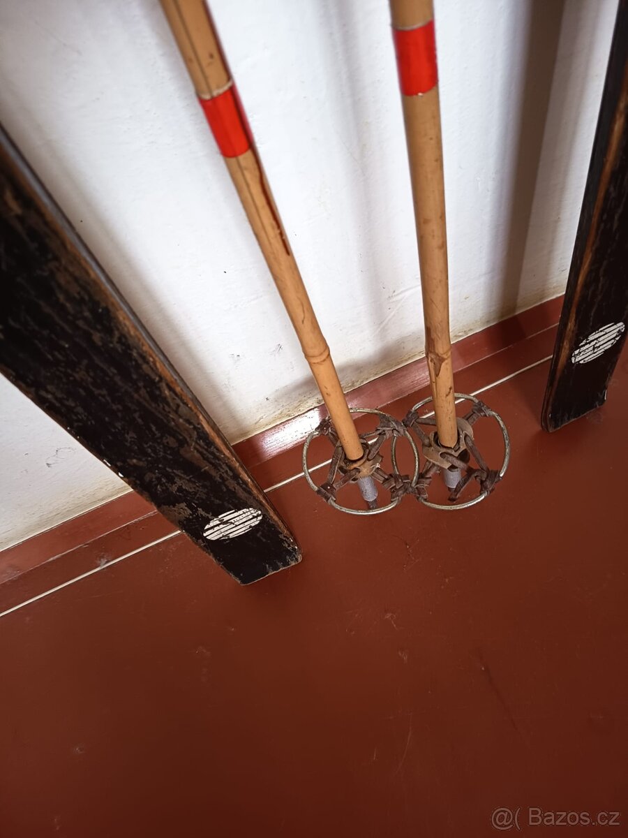 Prodám starožitné dřevěné lyže - 3