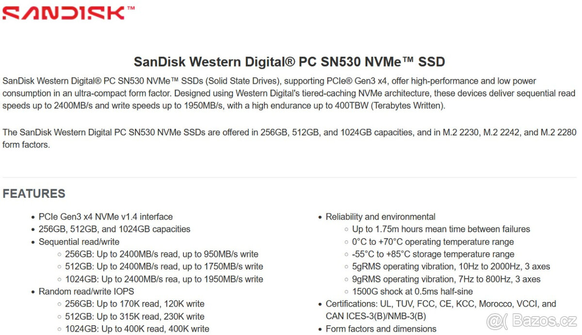 NVMe SSD 512GB, M.2 2280, WD SN530 (SandDisk) - 3