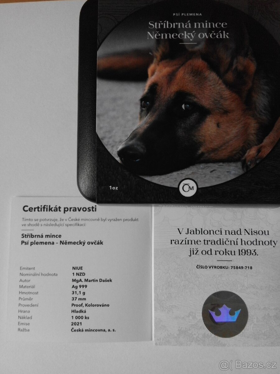 Stříbrná mince ze série Psí plemena - Německý ovčák - 3