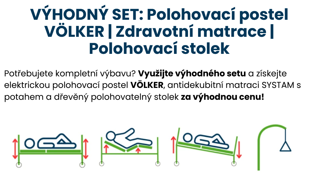 Polohovací postel, antidekubitni matrace, stolek, hrazda - 3