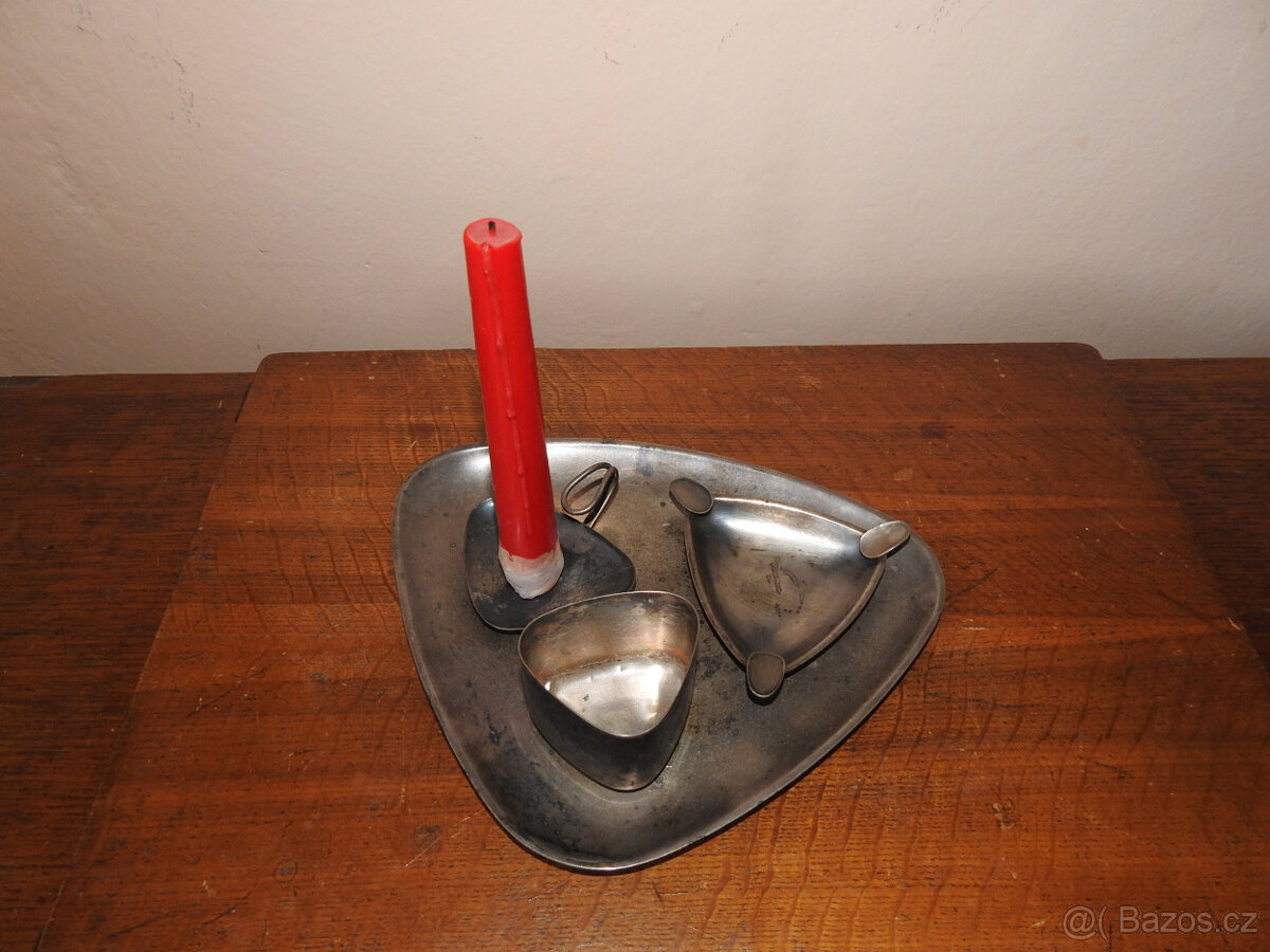 Starožitný svícen tác kalíšek na cigarety popelník - 3