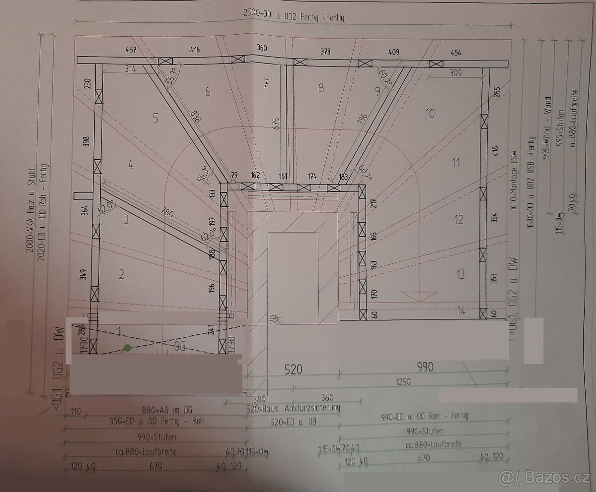 Schody ocelové pravé, tvar U, výška 262 cm - 3