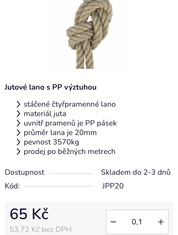 Jutové lano s PP výztuhou 2 x 10m - 3