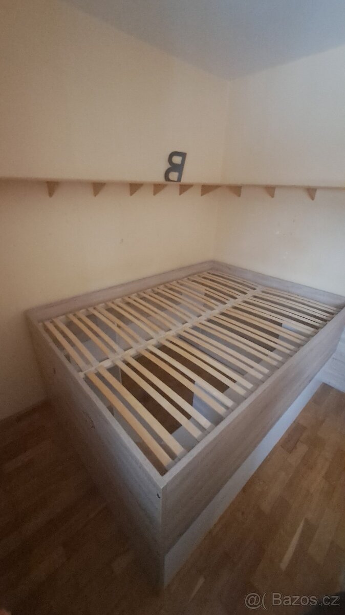 Postel s velkým úložným prostorem 140x200 v barvě dub - 3