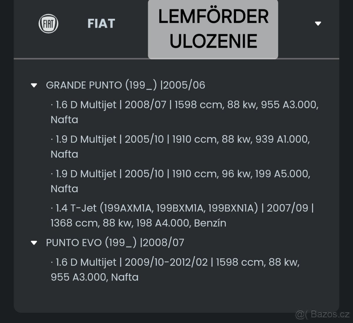 Ulozenie Motora Fiat, Alfa Romeo, Opel, Abarth. - 3