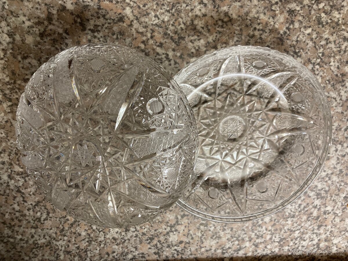 Retro broušená váza + dóza - 3