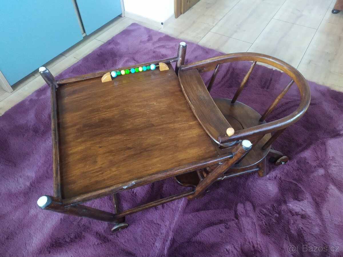 Dětská dřevěná židlička – retro, jídelní, rozkládací - 3