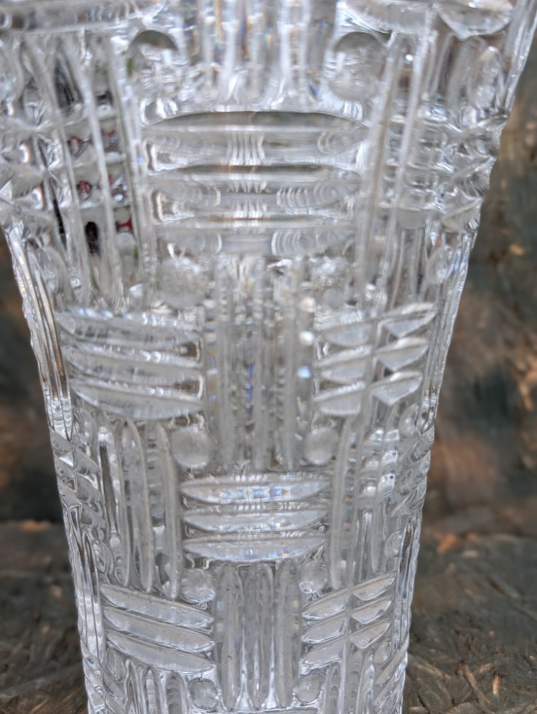 Retro větší broušená váza, geometrický vzor. Těžká. - 3