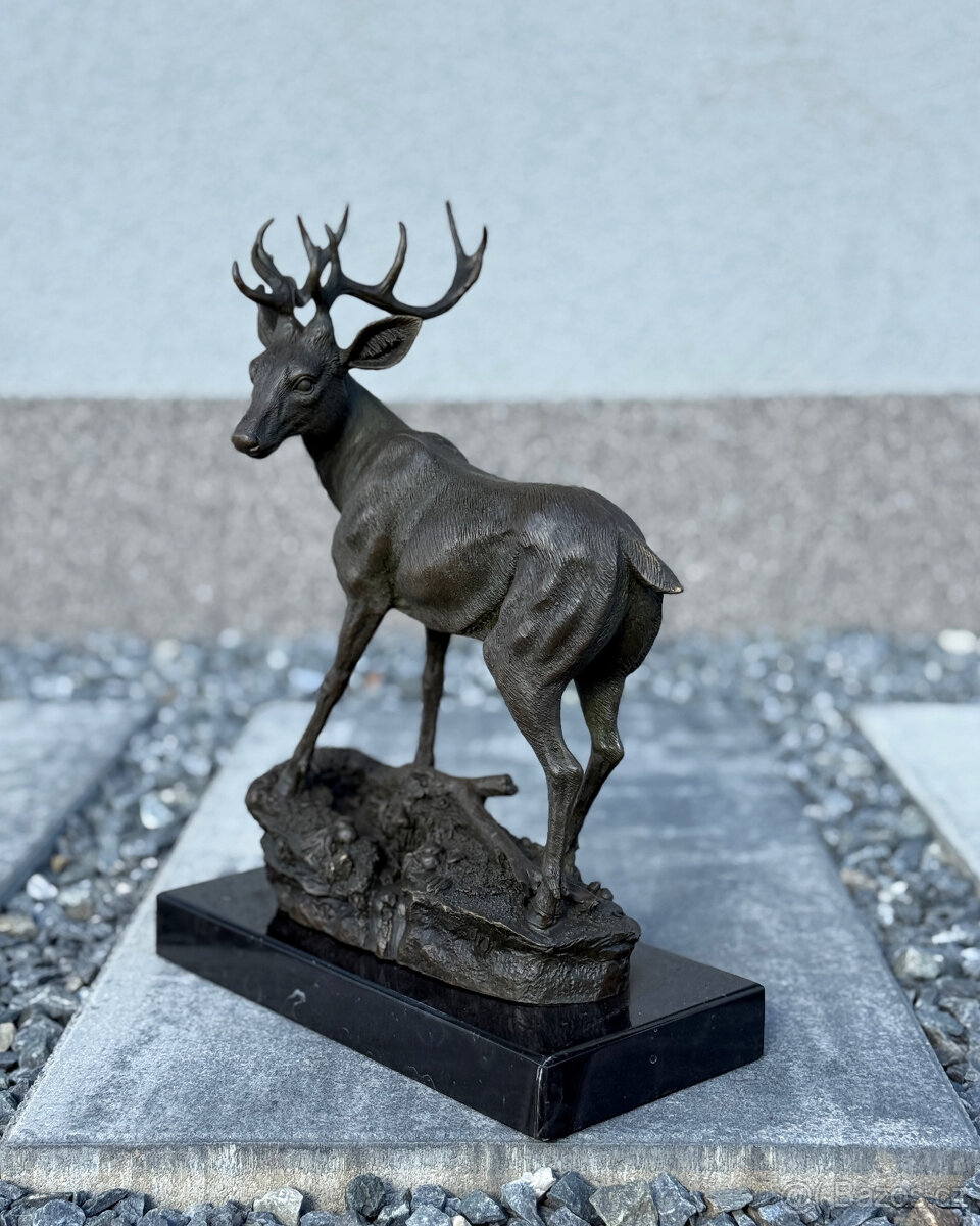Bronzová socha Jelen majestátní zvířete dekorace příroda - 3