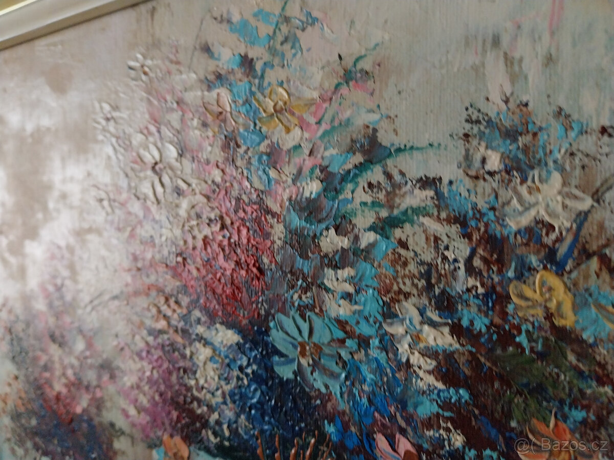 Květiny ve váze, pastózní olej na plátně, 70tá léta - 3