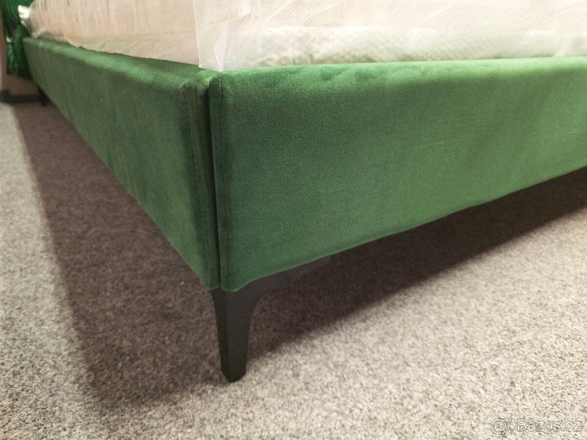 Nová postel s roštem 180x200 čalouněná zelené listy - 3