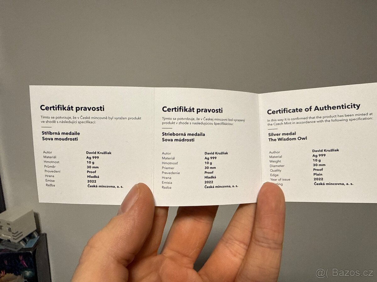 Stříbrná medaile Sova moudrosti proof - 3
