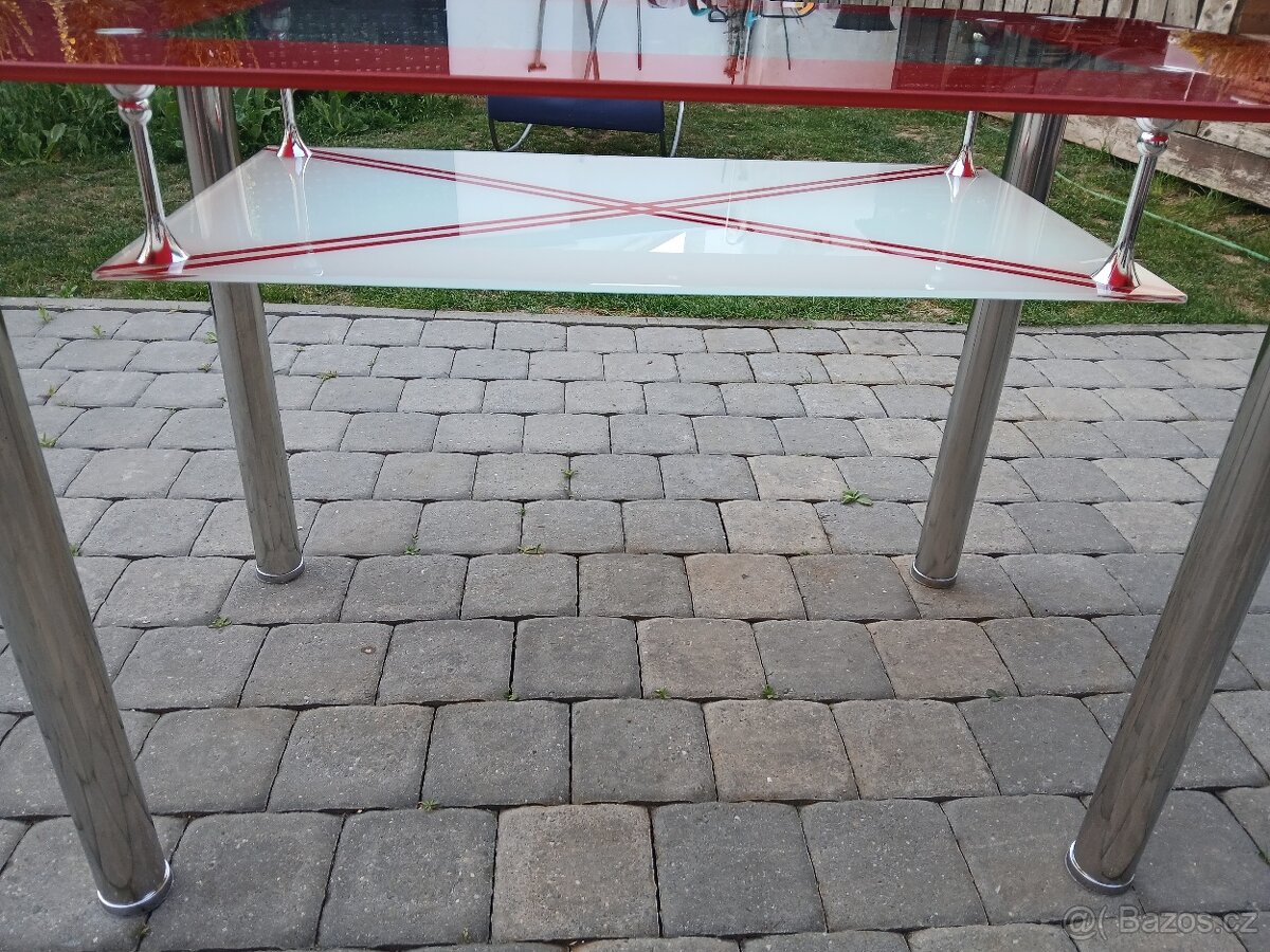 Skleněný jídelní stůl -Červený - 3