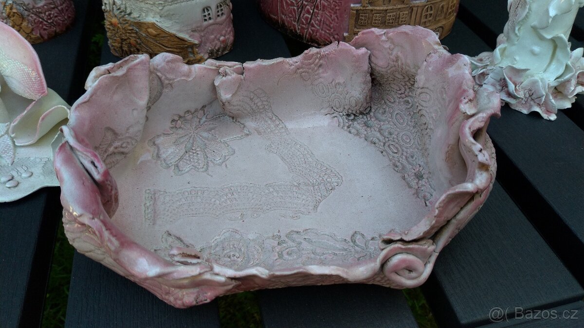 Keramická růžovo-bílá sada - 3