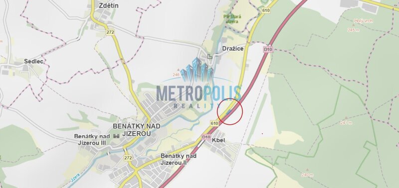 Pozemek 4 661 m² u dálnice D10 – Benátky nad Jizerou (část K - 3