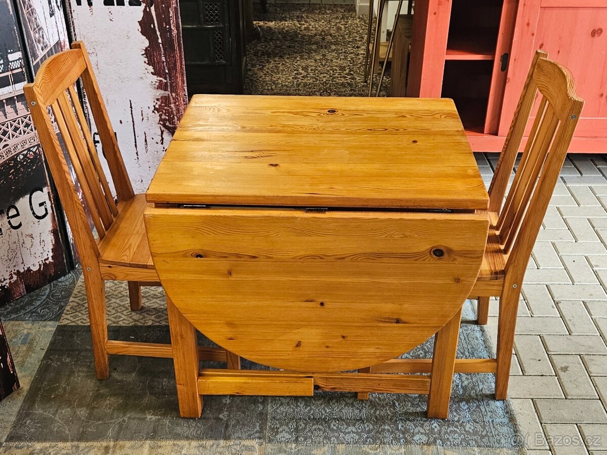 Skládací stůl + 2x židle borovice - 3