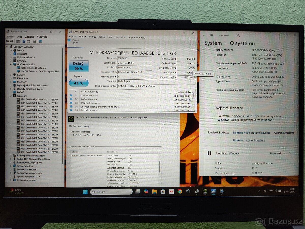 TuF-F15,i5-12gen.,RTX-95w-Mux-Switch,Záruka. - 3