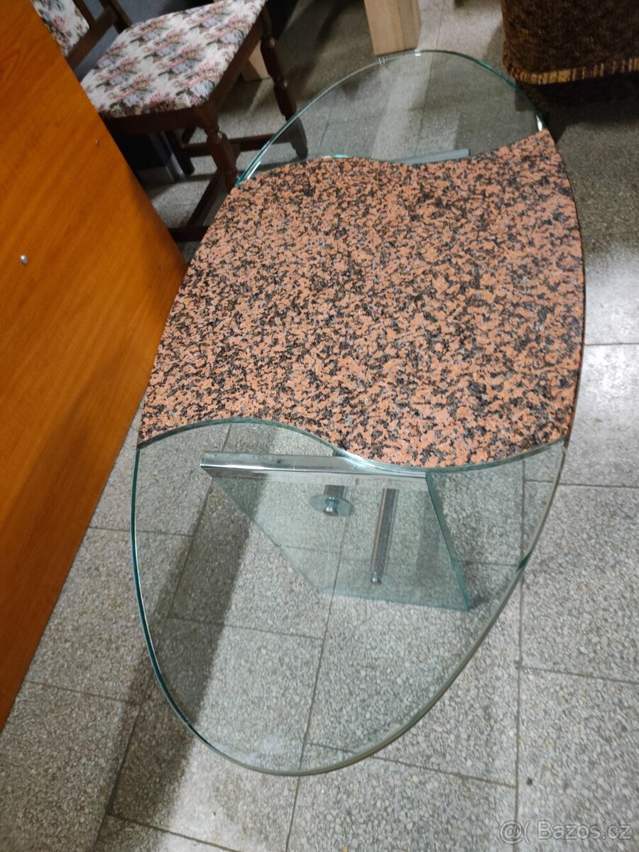 Stůl skleněný s mramorem - 3