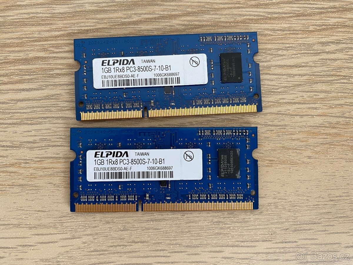 Paměti RAM 2GB DDR3 SO-DIMM 1066 MHz (2x 1GB) PC3-8500S - 3