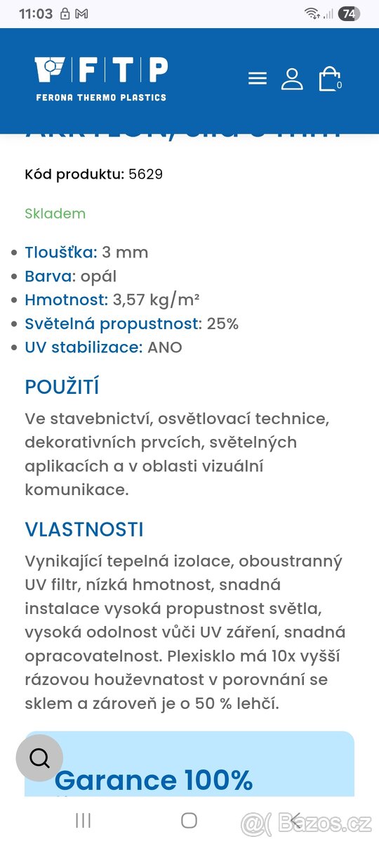 Plexisklo panely Akrylon XT opal 2x3m tl.3mm - 3