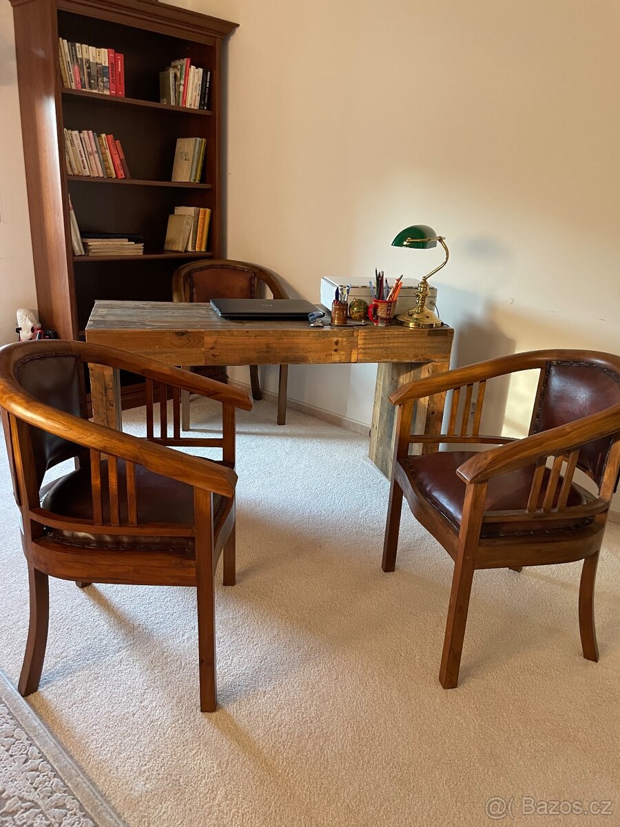 Luxusní křesla, kůže - teak - 3