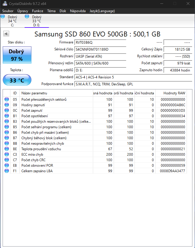 Samsung 860 EVO SSD 500GB – zdraví 97 % - 3