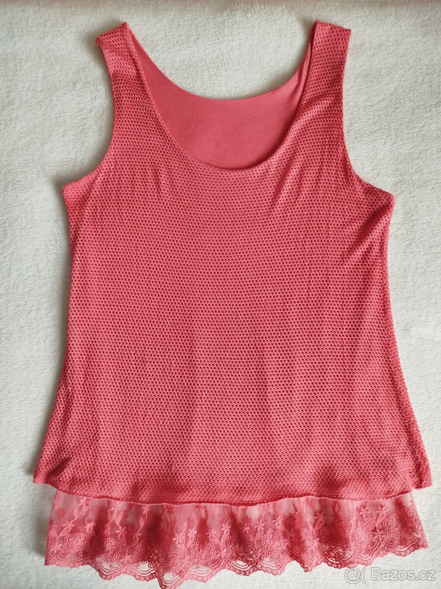 růžový top s krajkou - 3