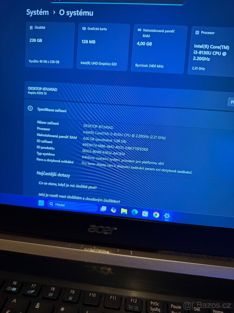 Acer Aspire 5 IPS 15.6,NVME,I3 8130u,DDR4 - 3