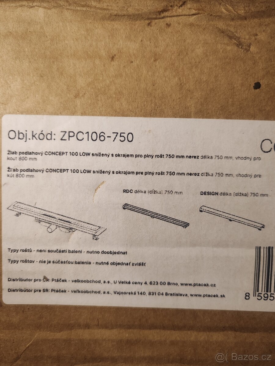 Sprchový žlab nerez 750 mm + rošt pro vložení dlažby - 3