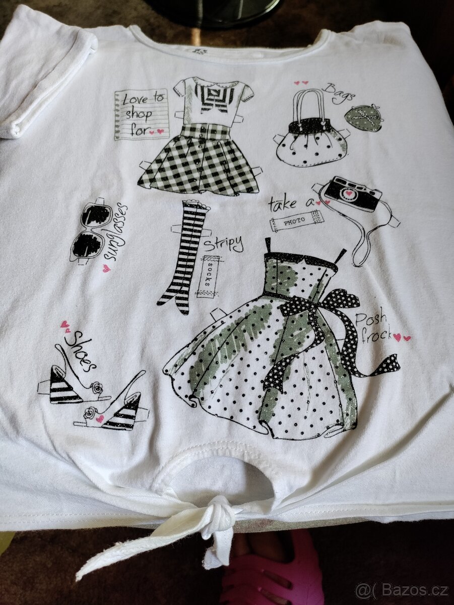 Bílé bavl.triko s módními obrázky, vel.122 - 3