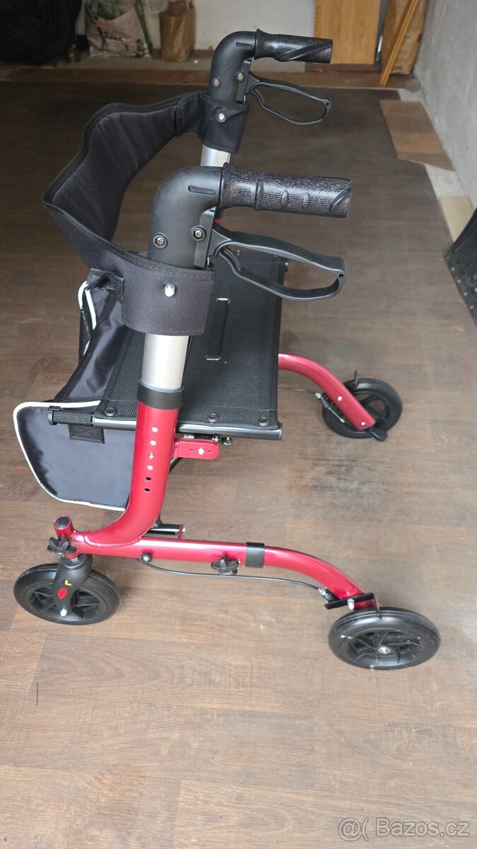 Čtyřkolové skládací chodítko - vínové, nové, nepoužité - 3