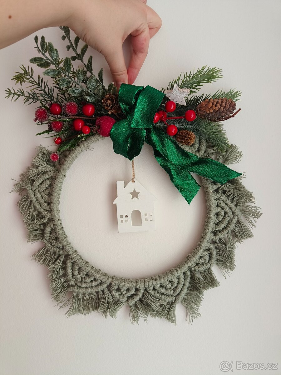 Vánoční dekorace, věnce (makramé) - 3