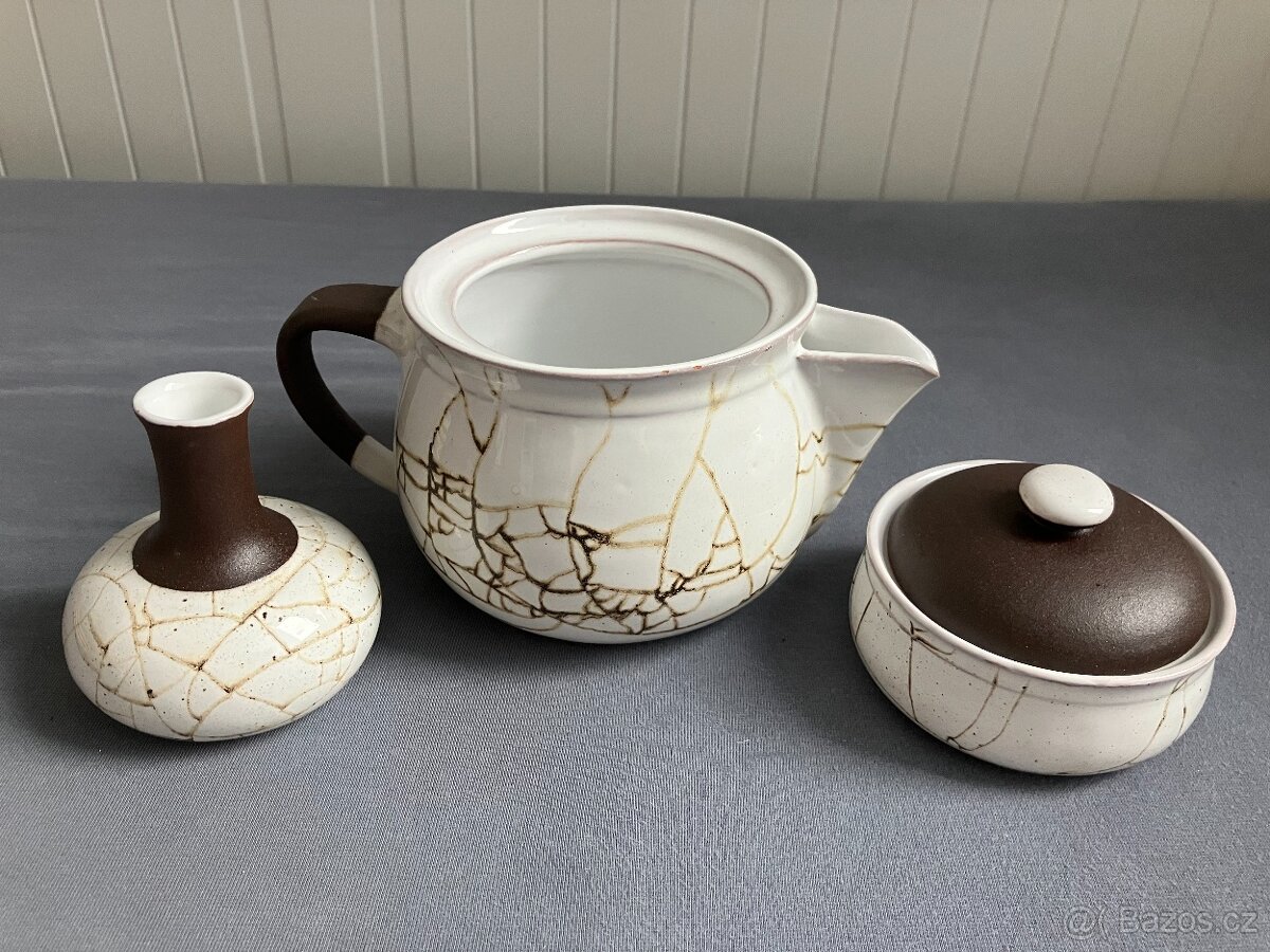 Keramická souprava (šestidílná), imitace popraskané kameniny - 3