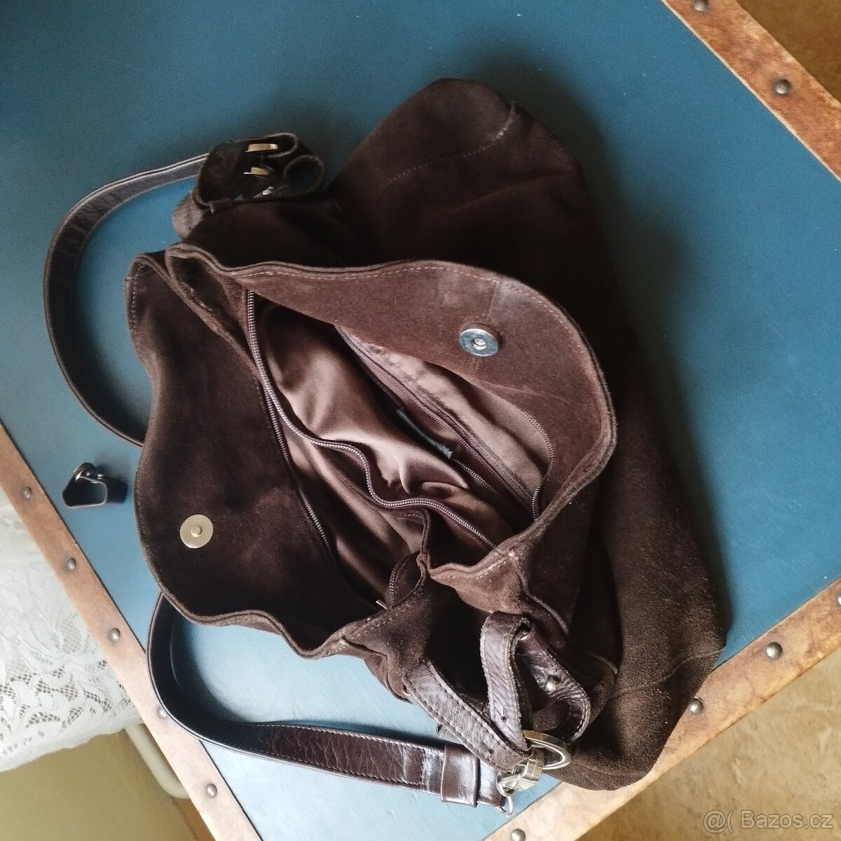 Hnědá šemišová kabelka - 3