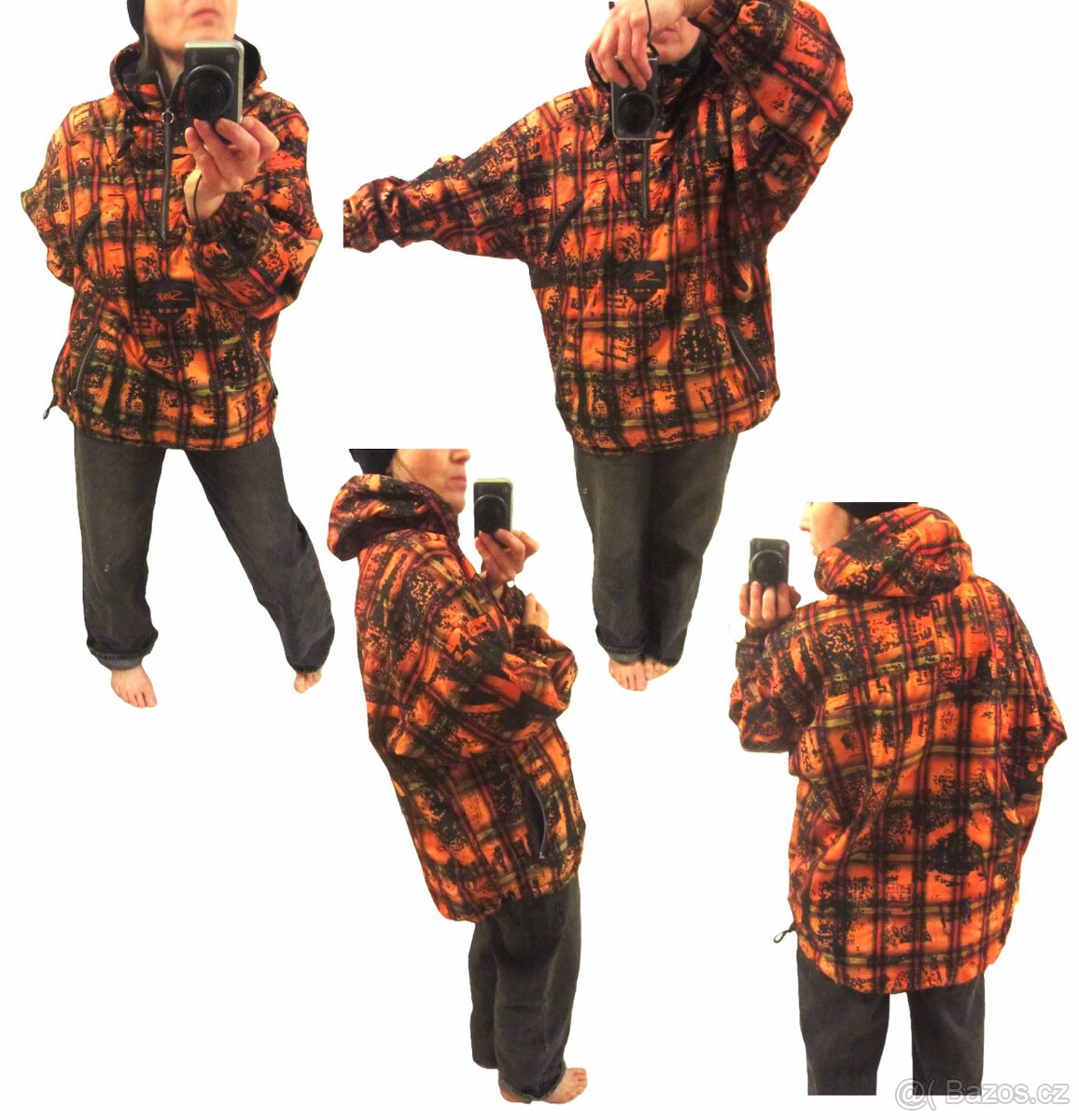 Vintage 90s unisex barevná bunda přes hlavu - 3