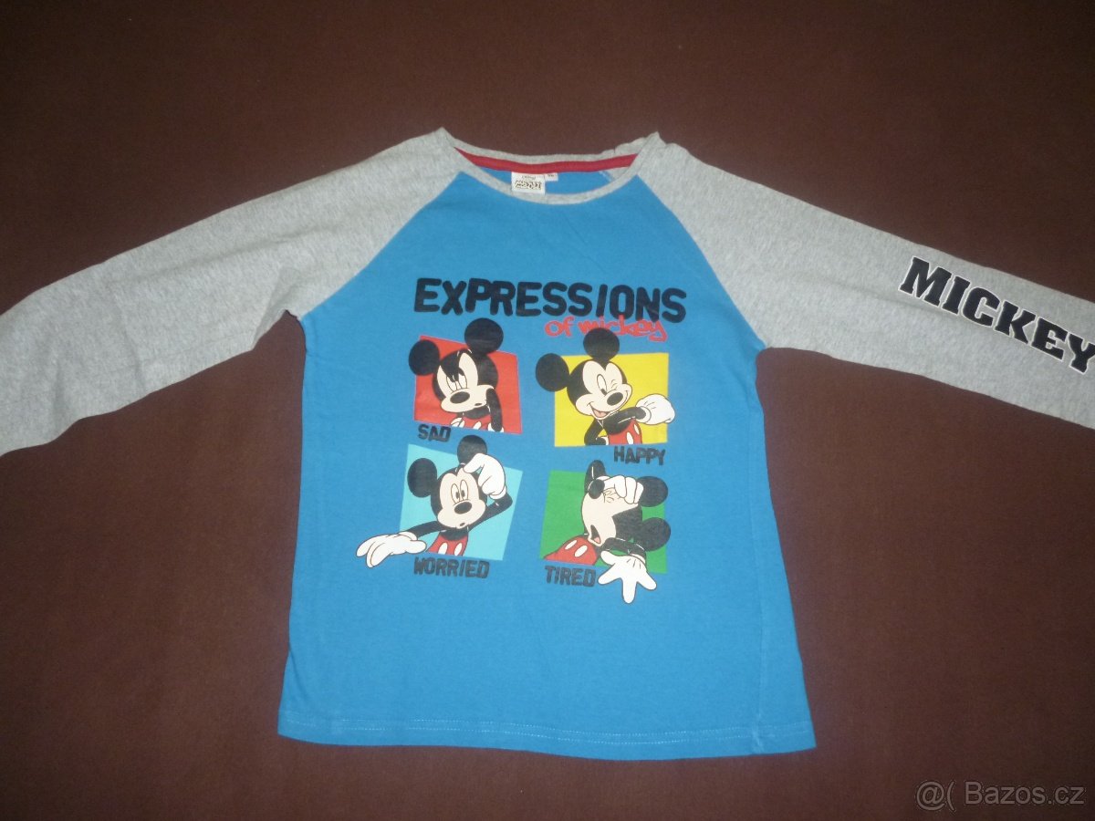 4x Trika s dlouhým rukávem s Myšákem Mickey, vel. 7 let - 3