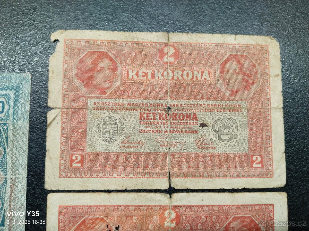 Bankovky 1.republika s prozatimní kolkem Československo - 3