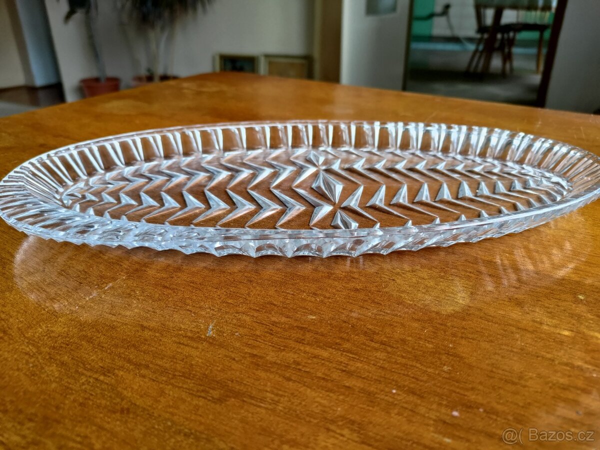Skleněný broušený tác, podnos - 3