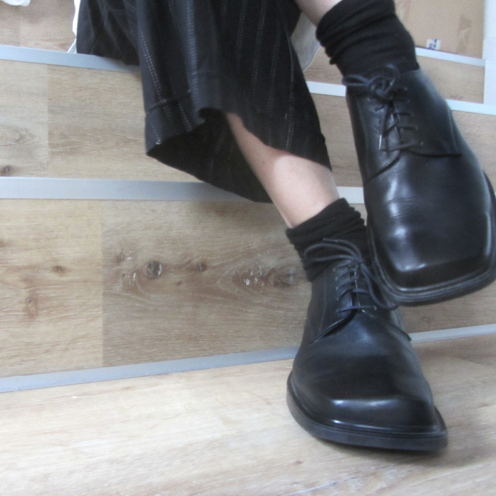 Vintage černé 90s boty kůže plochá špička - 3