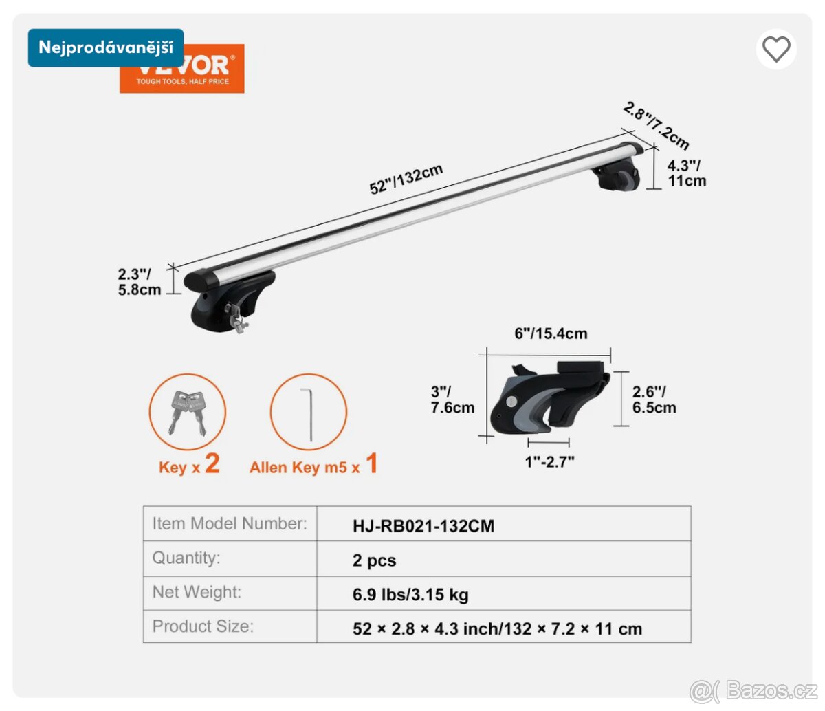 Univerzální příčník střešního nosiče VEVOR - 3